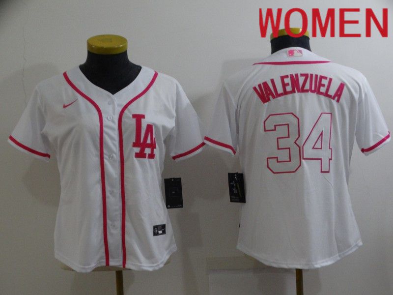 Women Los Angeles Dodgers #34 Valenzuela white pink Game Nike 2022 MLB Jerseys